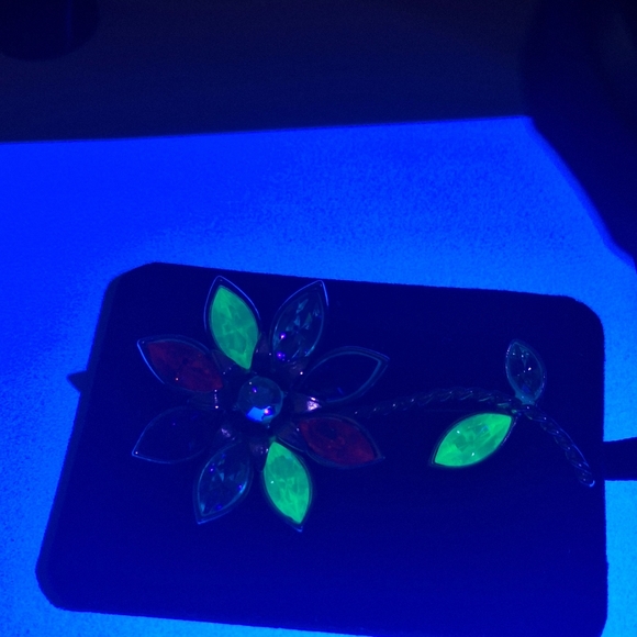 Vintage GRAZIANO Large Colorful Flower Brooch Pin 3" Uranium Glass Gold Tone - Picture 8 of 13